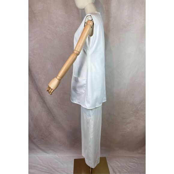 Vintage 1960s 70s Pantsuit White 2 Piece Set Polyester MCM Mod - Picture 4 of 6